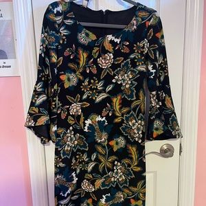 INC international concepts black multi colored dress flair 3/4 sleeves